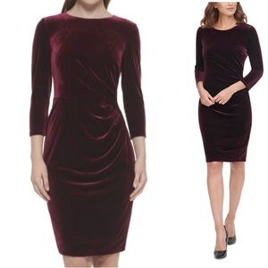 Eliza J Red Ruched Sheath Dress with 3/4 Sleeves sz 14